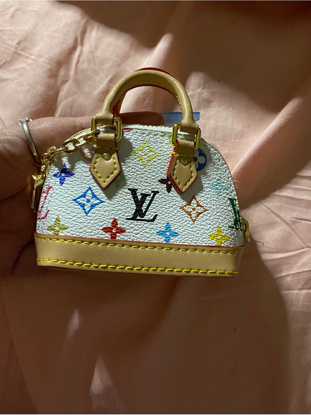 Louis Vuitton Inspired White Multicolor Mini Alma Bag Charm Key Holder - Picture 3 of 7